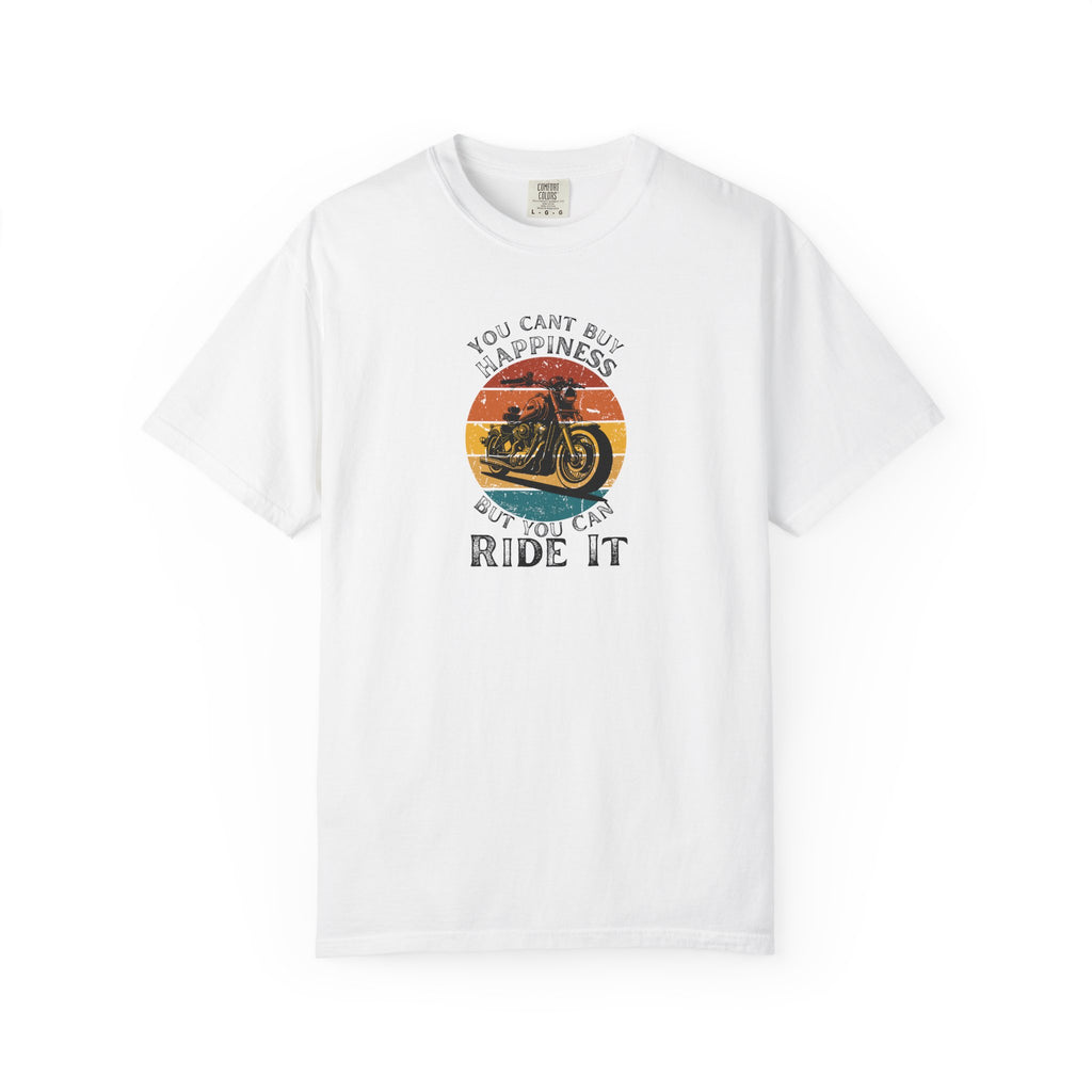 Non UK Sales Motorbike t-shirt  (You Cant Buy Happiness, But you can ride it )  B/W