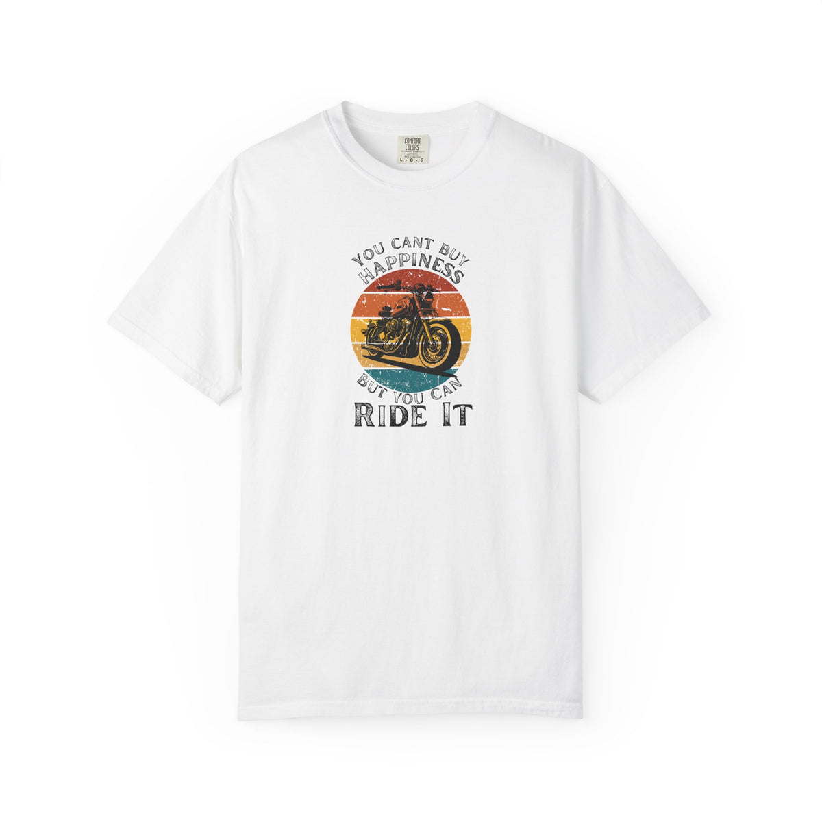 Non UK Sales Motorbike t-shirt  (You Cant Buy Happiness, But you can ride it )  B/W
