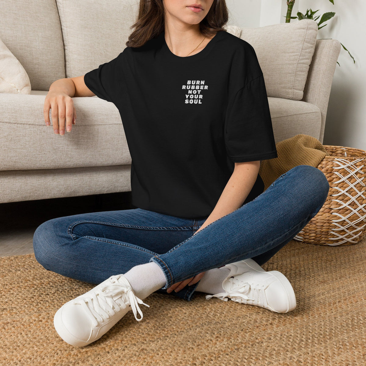 Motorbike T-shirt with 'Burn Rubber, Not your Soul' (5) Small Logo