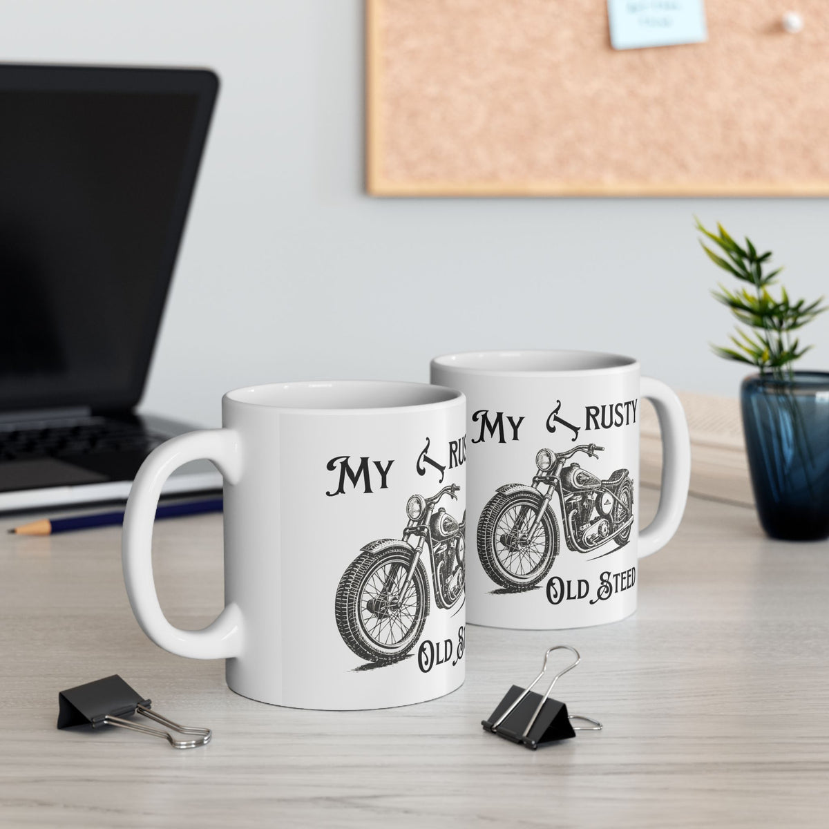 Non UK Sales 11oz And 15oz White Mug With (My Trusty Old Steed) B/W