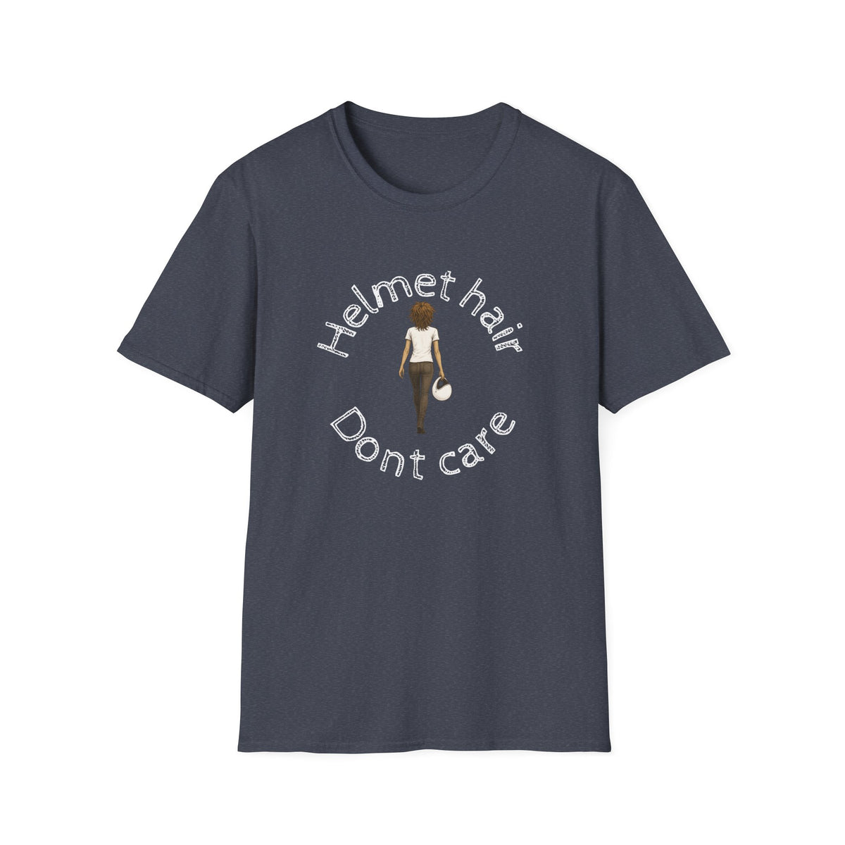 Motorbike T-shirt with 'Helmet hair, Dont care'