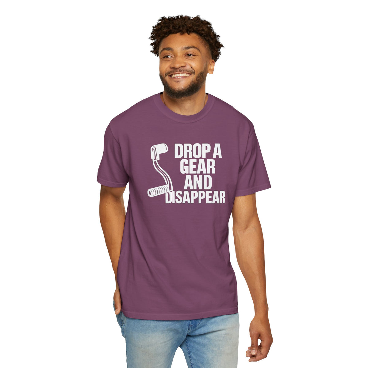 Non UK Sales Motorbike t-shirt  (Drop a gear and disappear) Words W/B
