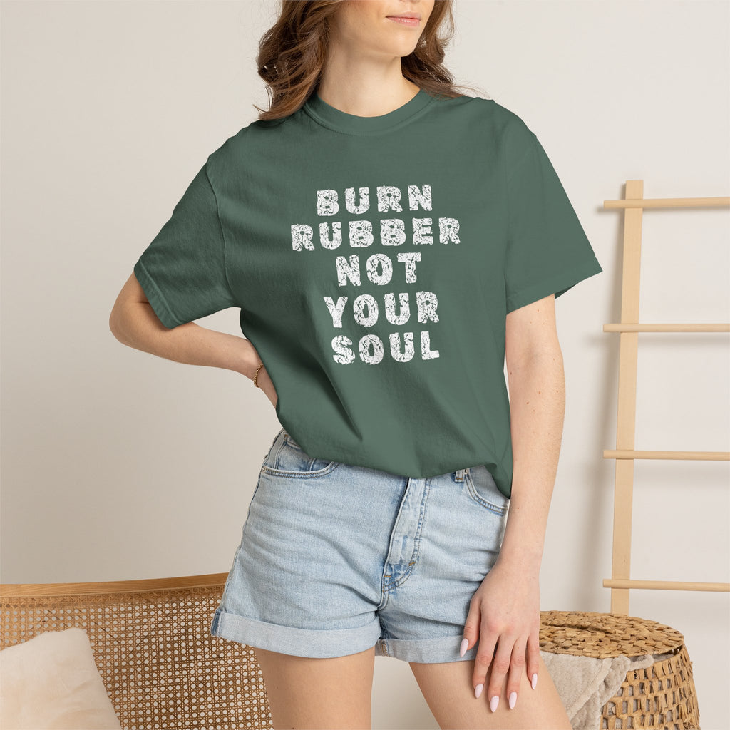 Non UK Sales Motorbike t-shirt  (Burn rubber, Not your soul) Words W/B