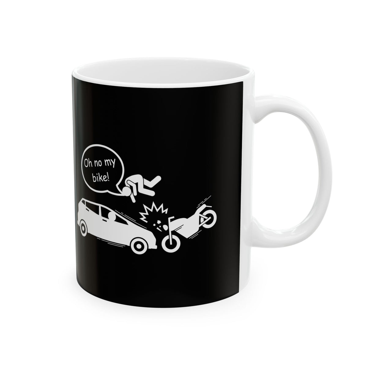 Non UK Sales 11oz And 15oz White Mug With (Oh no my bike!) B/W2