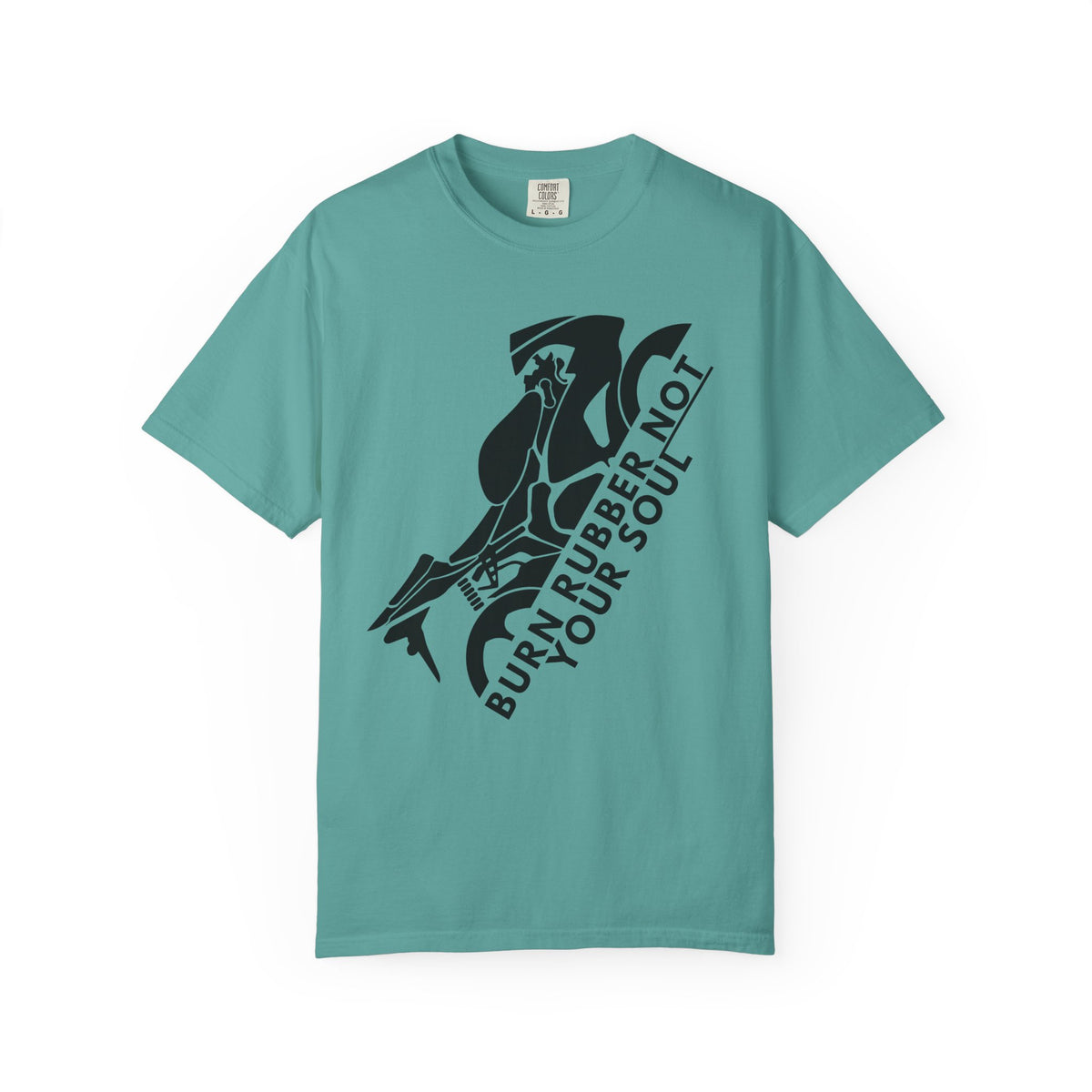 Non UK Sales Motorbike t-shirt  (Burn rubber, Not your soul) Bike B/W