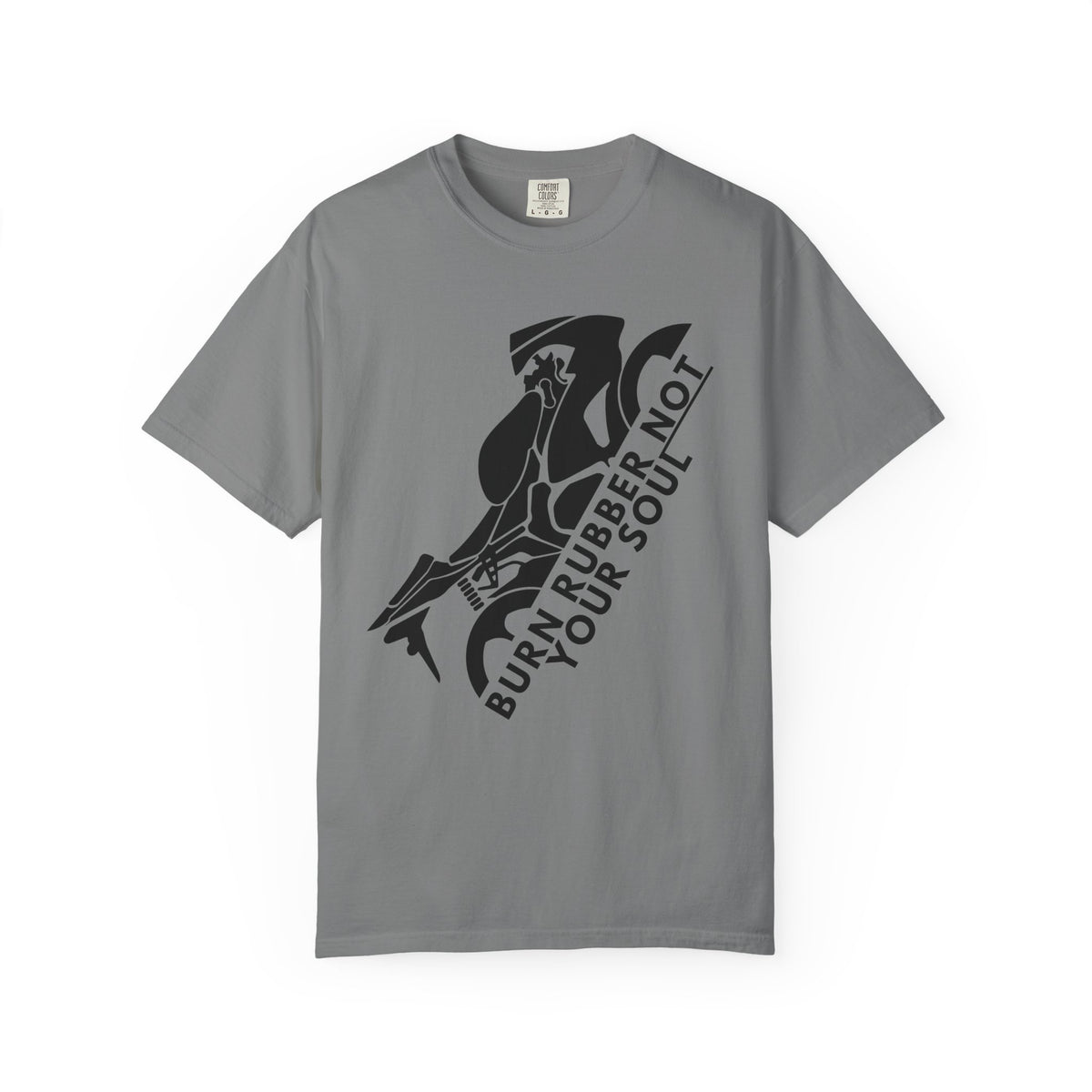 Non UK Sales Motorbike t-shirt  (Burn rubber, Not your soul) Bike B/W