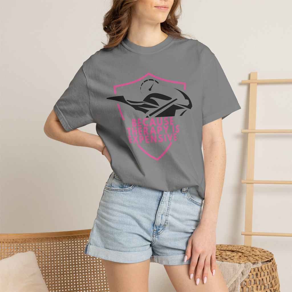 Non UK Sales Motorbike t-shirt  (Because Therapy is expensive) P/W