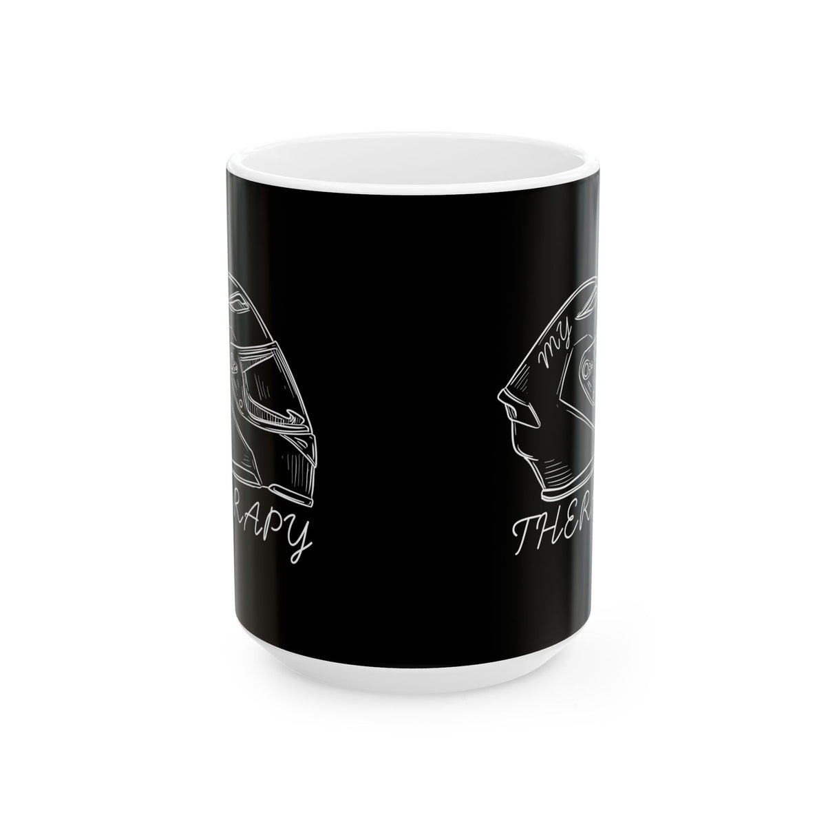 Non UK Sales 11oz And 15oz White Mug With (My Therapy, Helmet) B/W