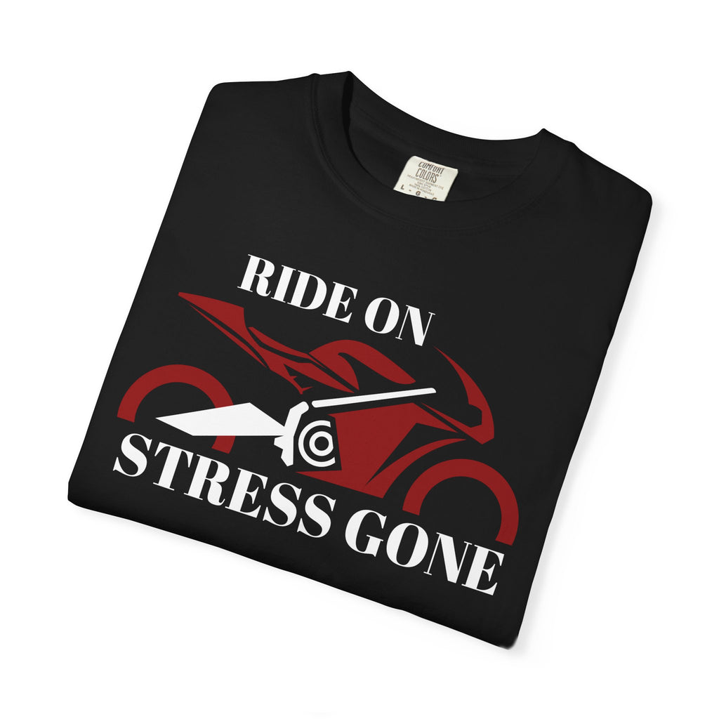 Non UK Sales Motorbike t-shirt  (Ride on, Stress gone)  R/B
