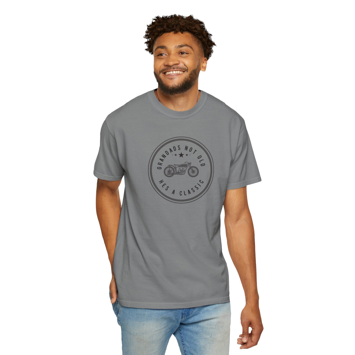 Non UK Sales Motorbike t-shirt  (Grandads not old, Hes a classic) B/W