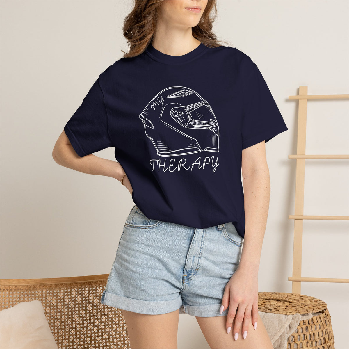 Non UK Sales Motorbike t-shirt  (My therapy)  Helmet W/B