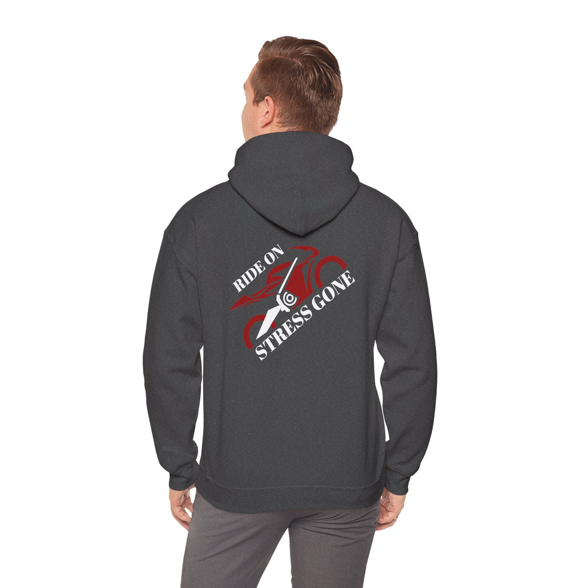 Non UK Sales Hooded Sweatshirt (Ride on, Stress gone) W/B2