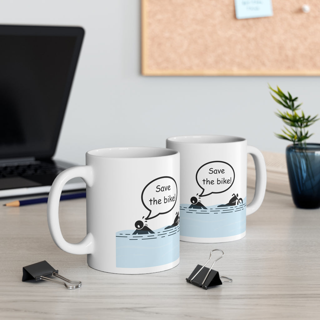 11oz White Mug With (Save the bike)