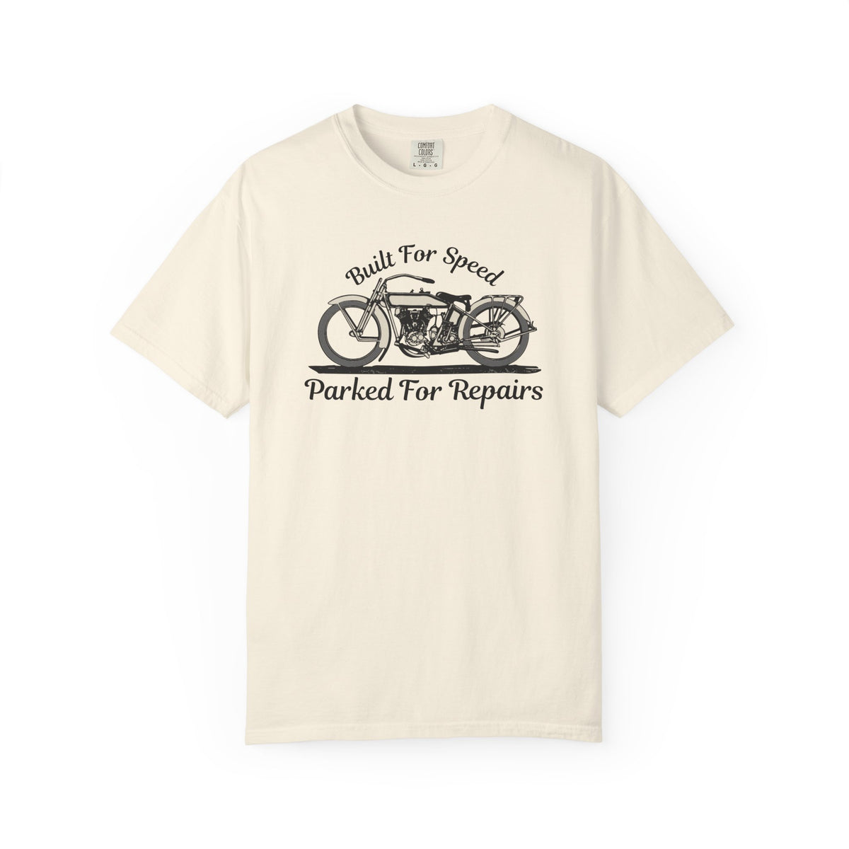 Non UK Sales Motorbike t-shirt  (Built for speed, Parked for repairs) B/W