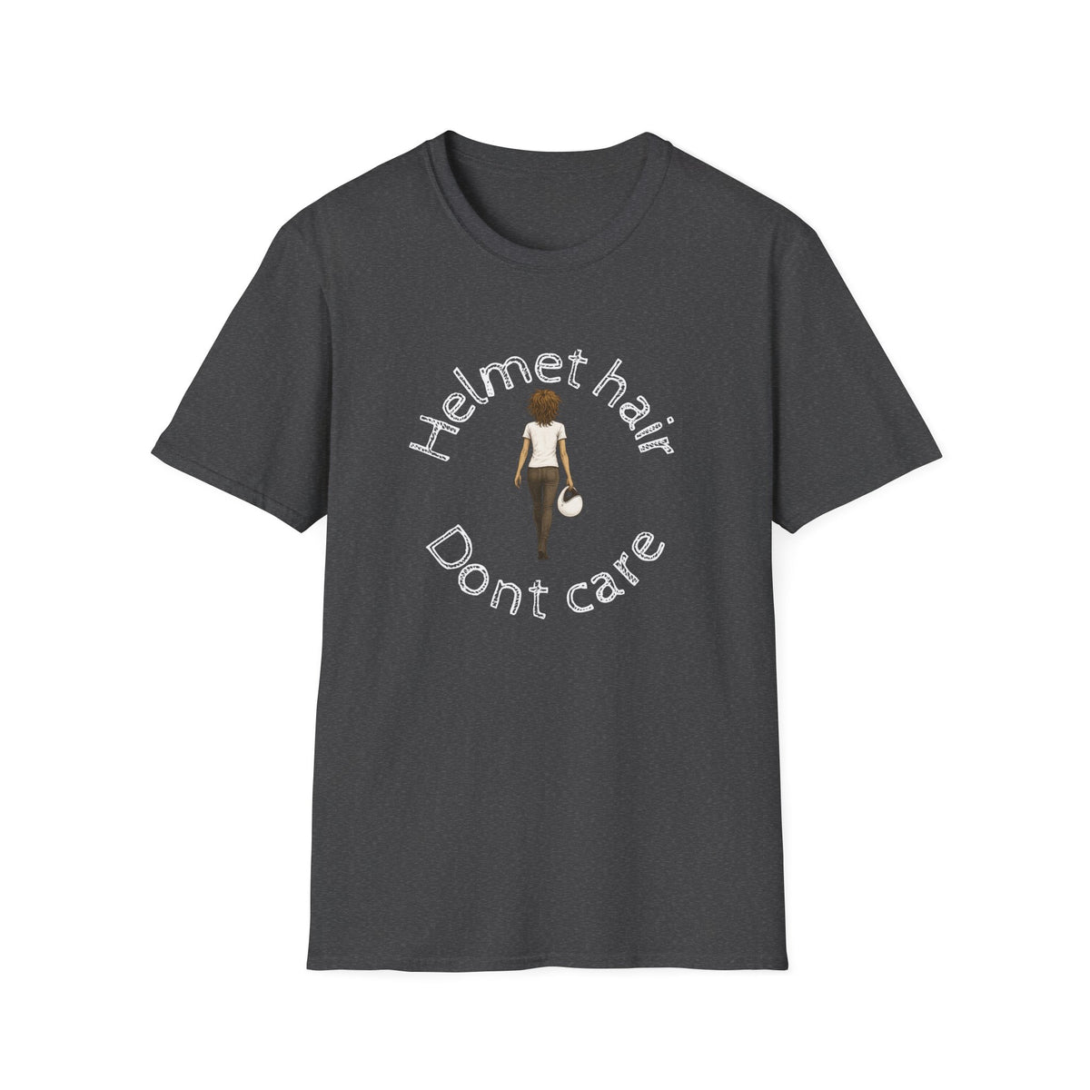 Motorbike T-shirt with 'Helmet hair, Dont care'
