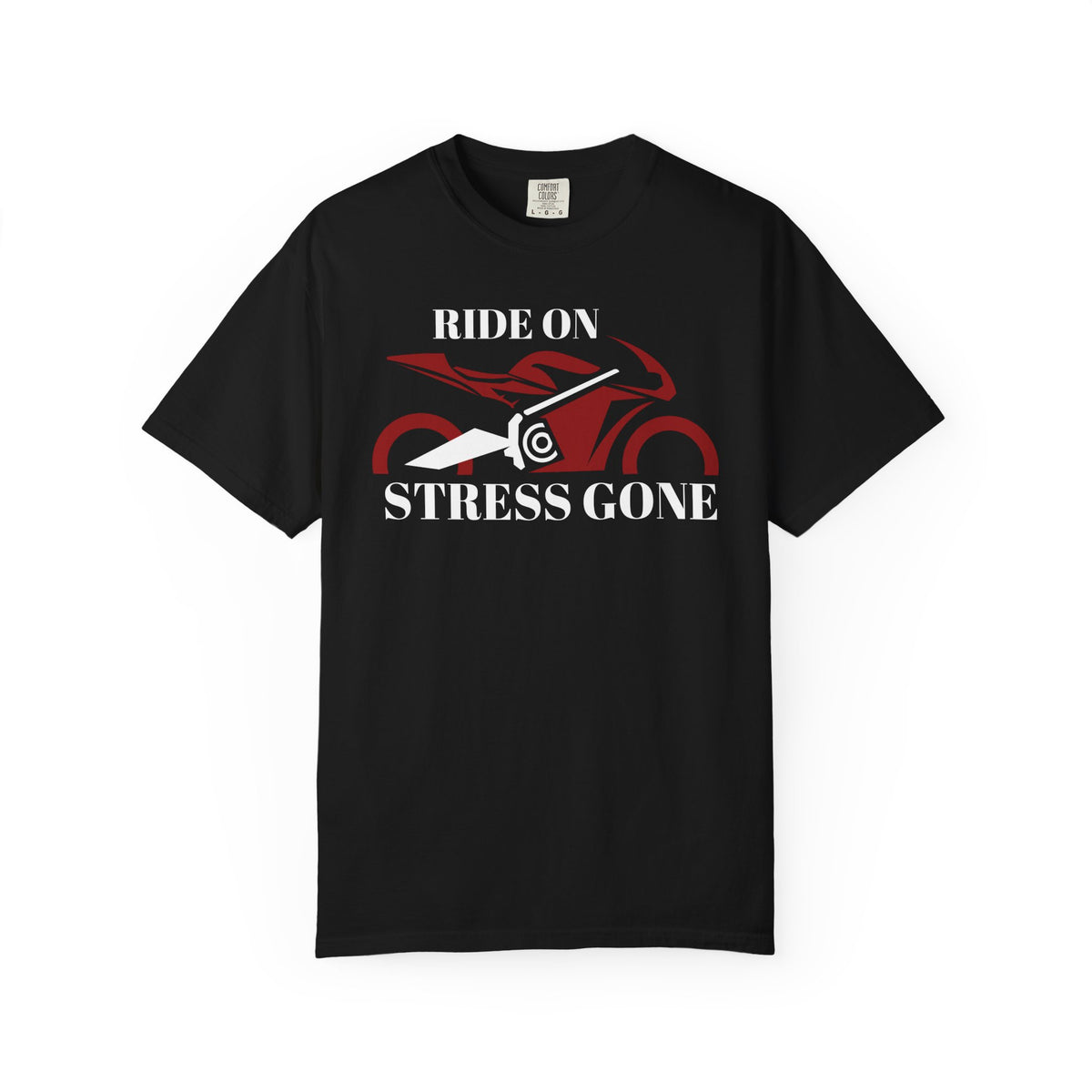 Non UK Sales Motorbike t-shirt  (Ride on, Stress gone)  R/B