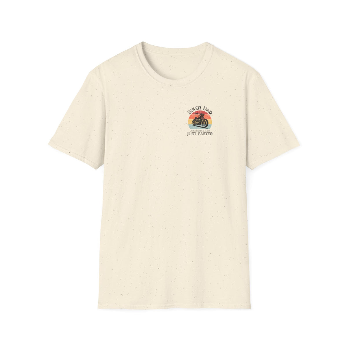 Motorbike T-shirt with 'Biker dad, Like a normal dad, Just faster' (Small Logo)