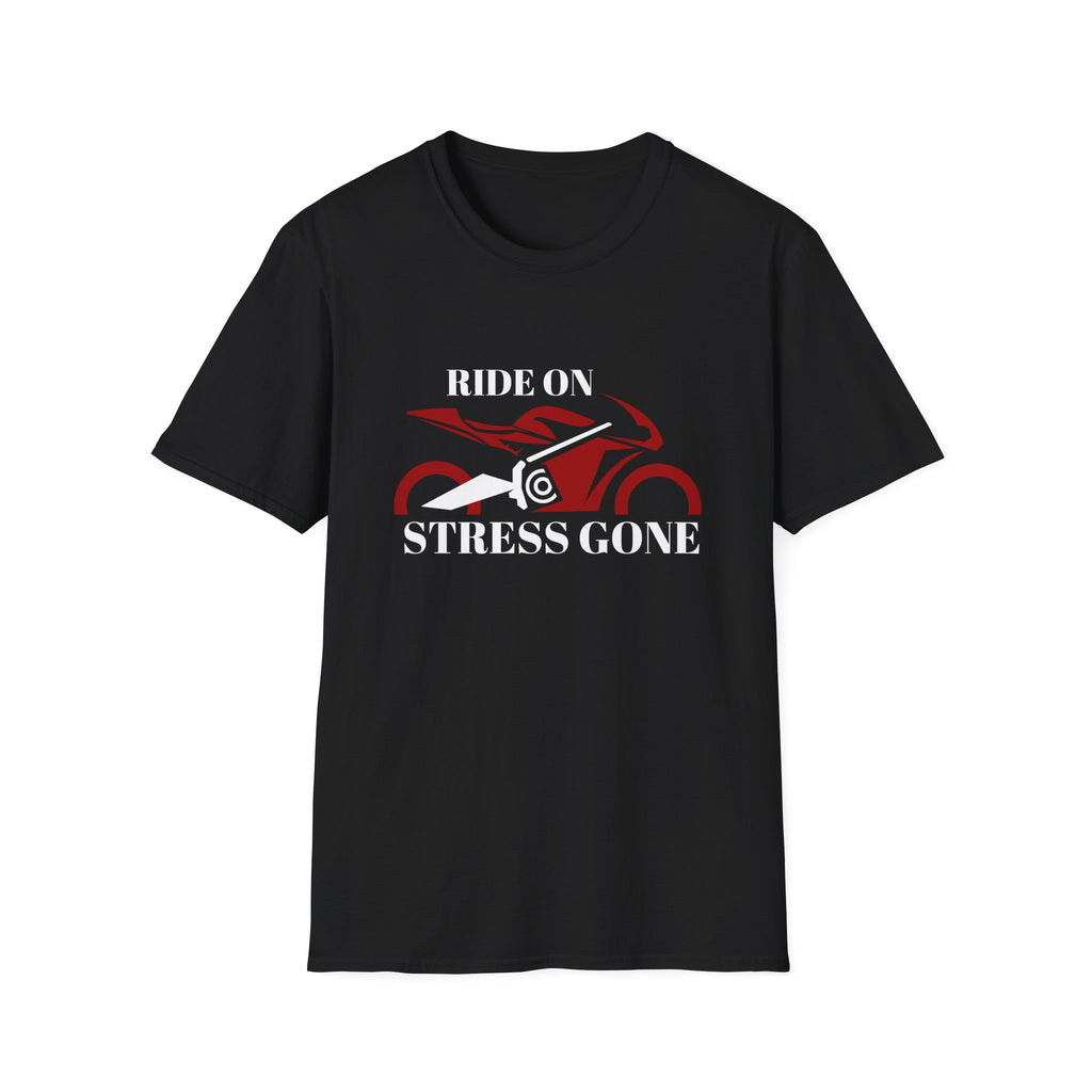 Motorbike T-shirt with 'Ride On, Stress Gone'