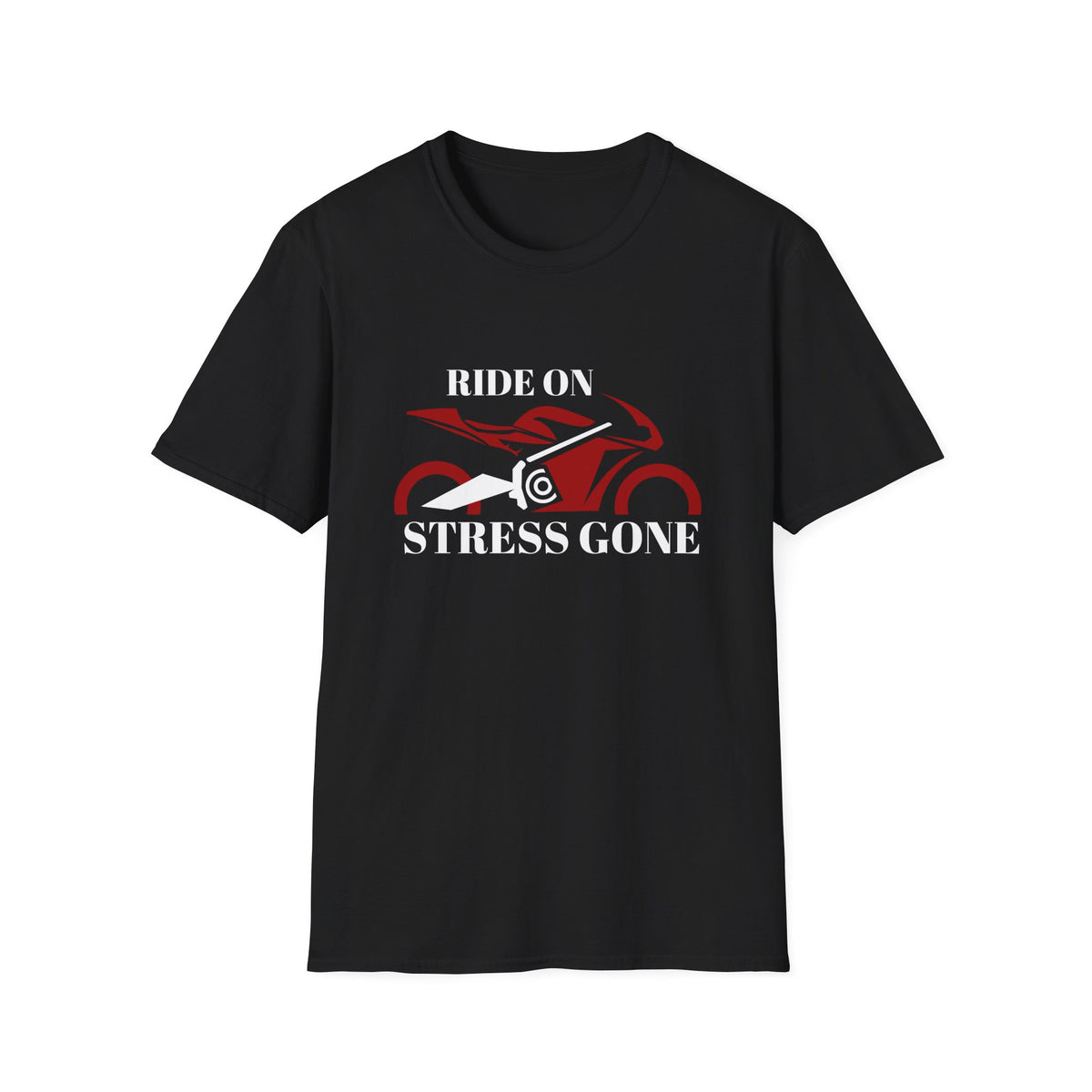 Motorbike T-shirt with 'Ride On, Stress Gone'