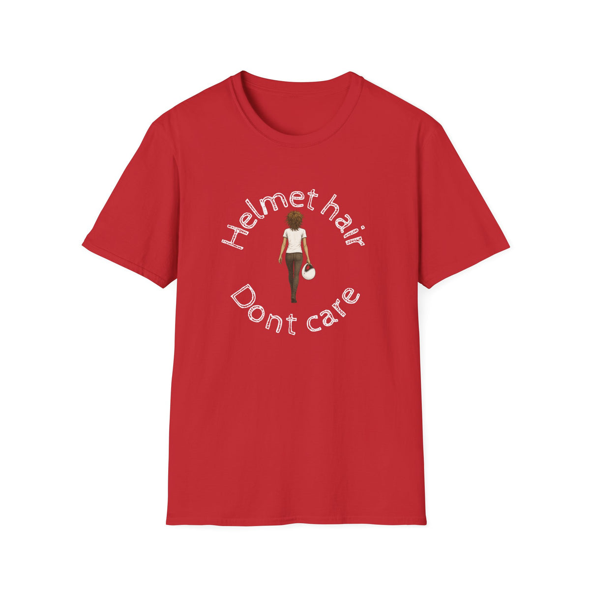 Motorbike T-shirt with 'Helmet hair, Dont care'