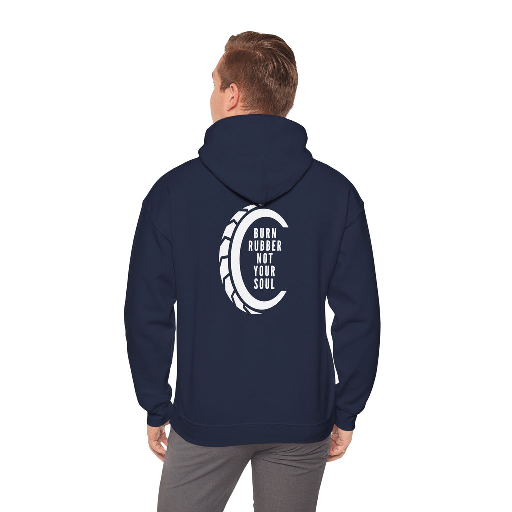 Non UK Sales Hooded Sweatshirt (Burn rubber, Not your soul) W/B