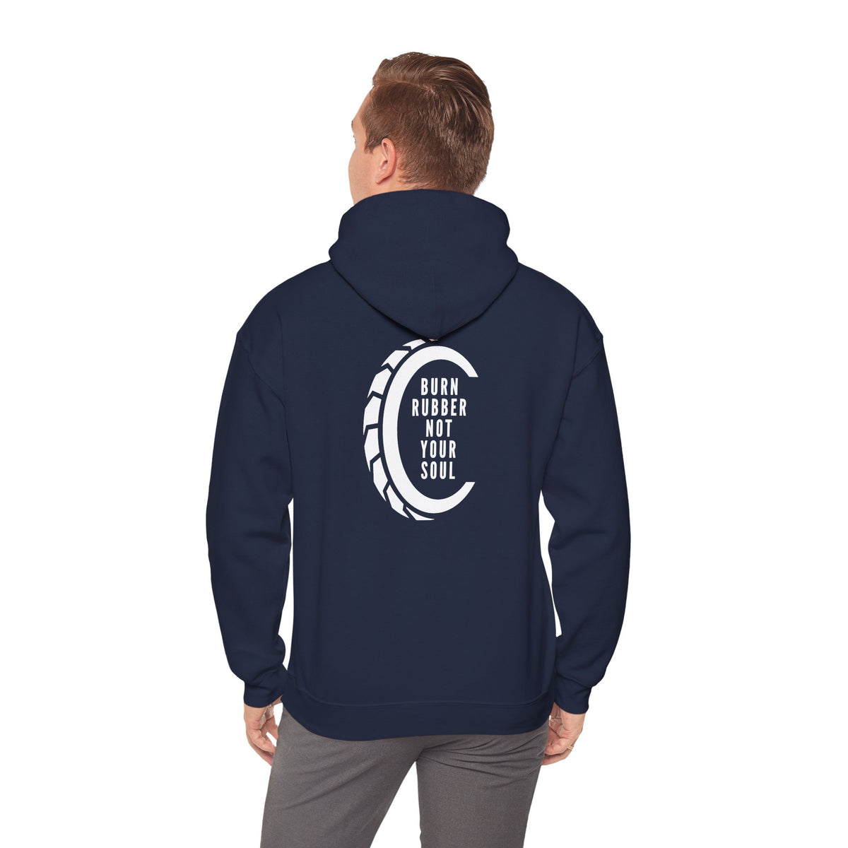Non UK Sales Hooded Sweatshirt (Burn rubber, Not your soul) W/B