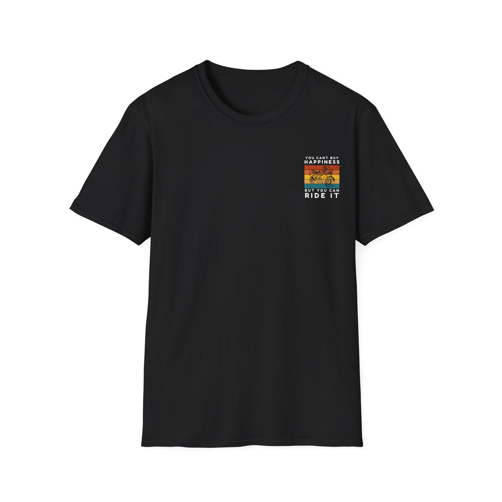 Motorbike T-shirt with You Cant Buy Happiness, But You Can Ride It' (2) (Small Logo)
