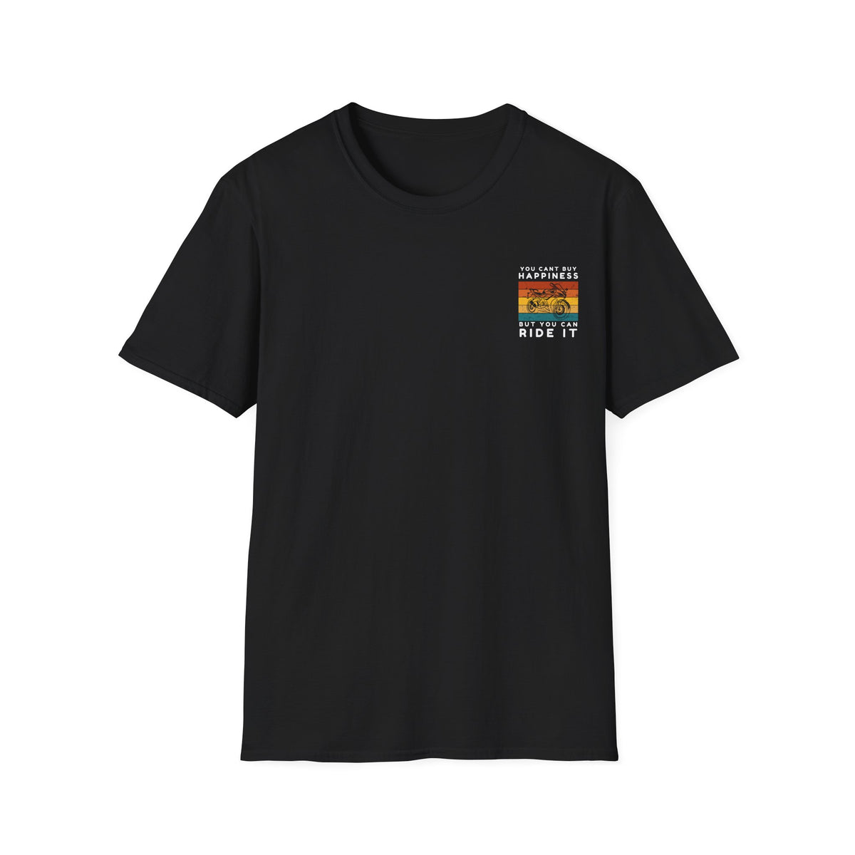 Motorbike T-shirt with You Cant Buy Happiness, But You Can Ride It' (2) (Small Logo)