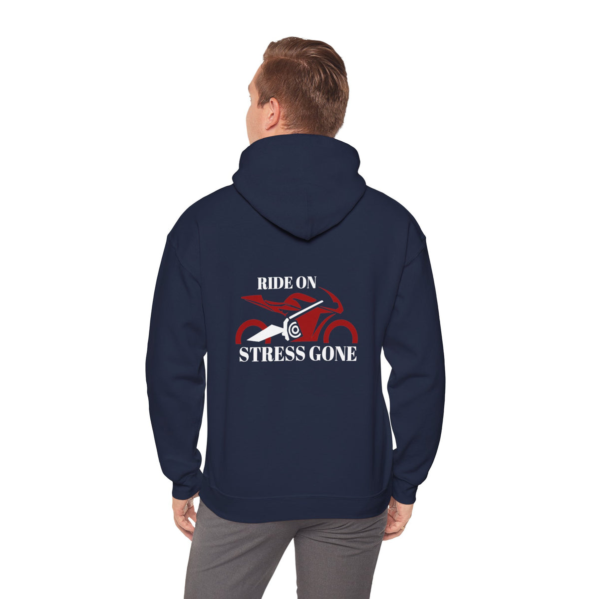 Non UK Sales Hooded Sweatshirt (Ride on, Stress gone) W/B