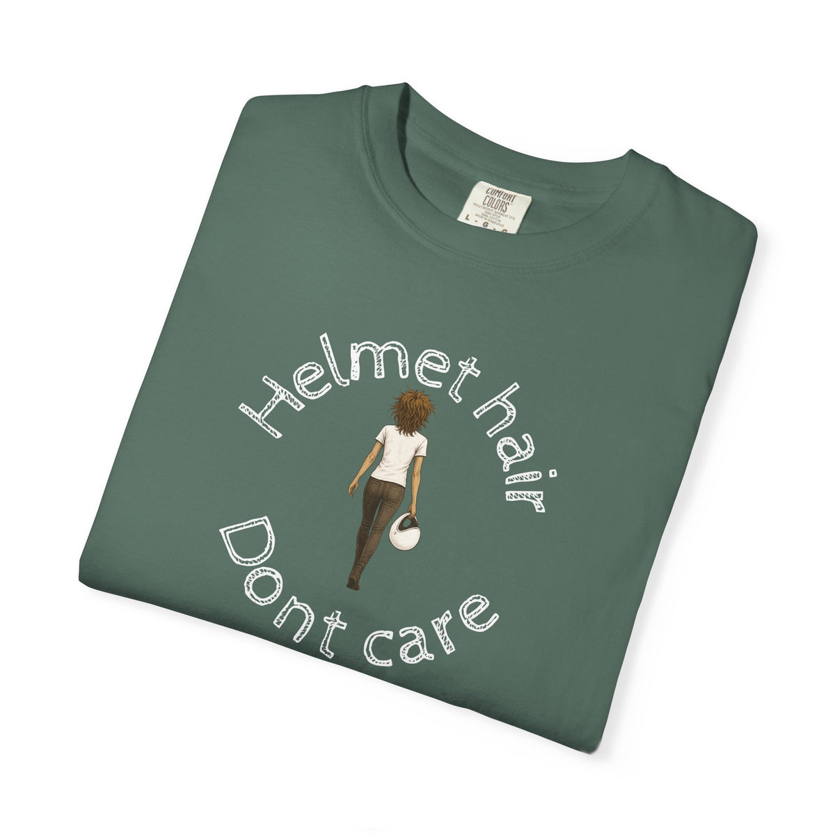 Non UK Sales Motorbike t-shirt  (Helmet hair, Dont care) W/B