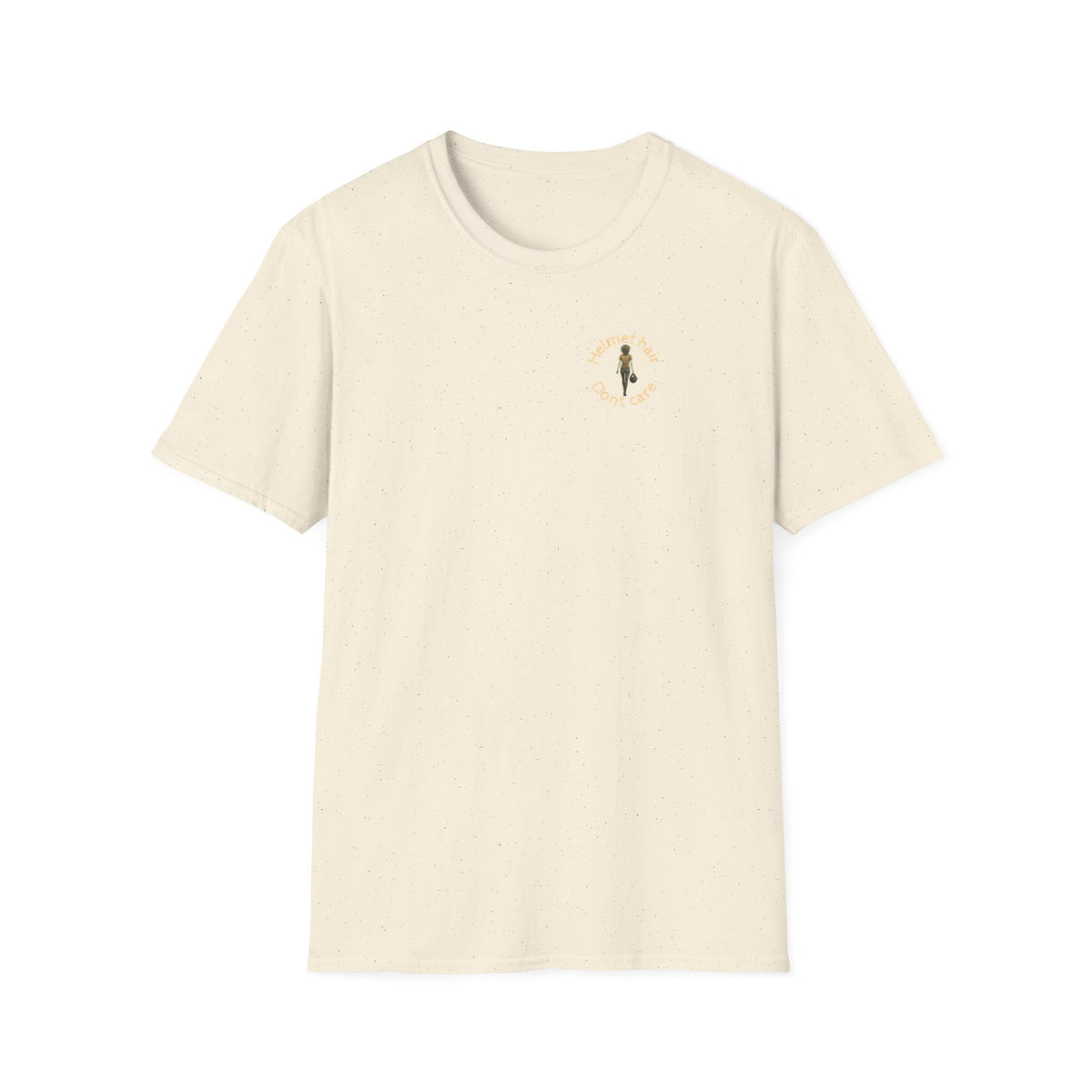 Motorbike T-shirt with 'Helmet hair, Dont care' (Coloured) Small Logo