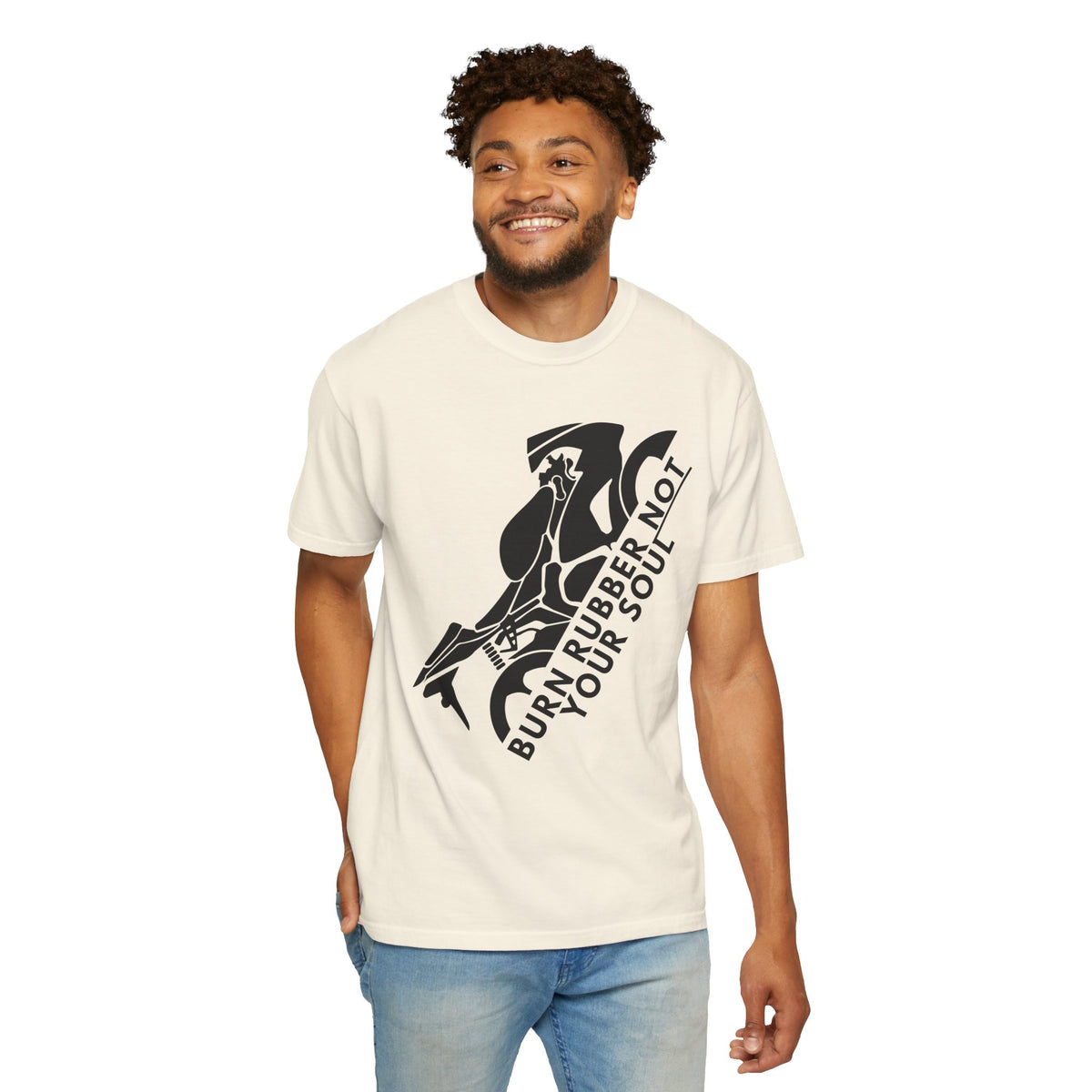 Non UK Sales Motorbike t-shirt  (Burn rubber, Not your soul) Bike B/W