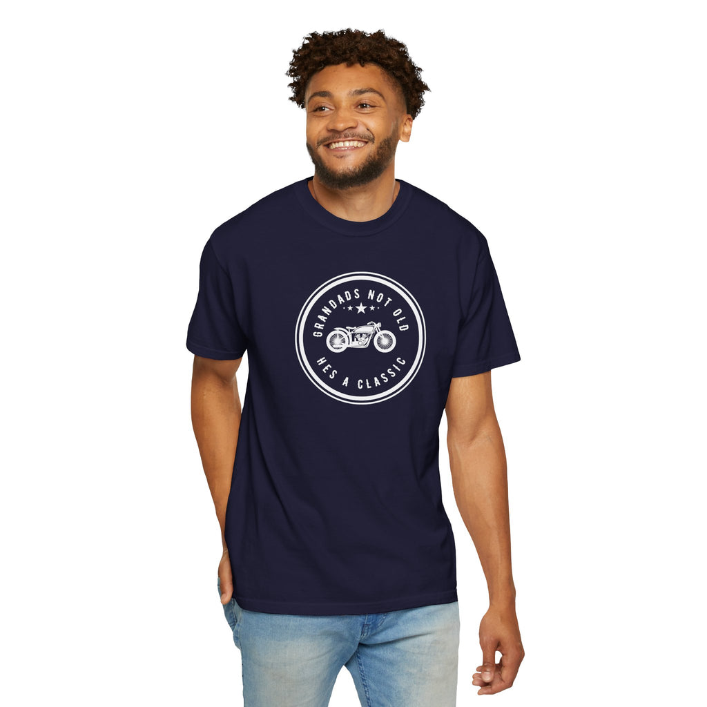 Non UK Sales Motorbike t-shirt  (Grandads not old, Hes a classic) W/B