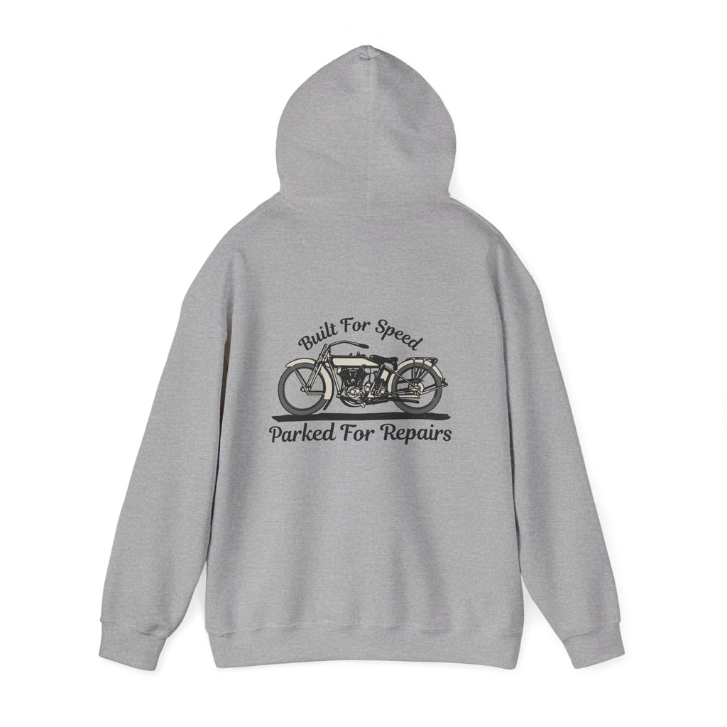 Non UK Sales Hooded Sweatshirt (Built for speed, Parked for repairs) B/W