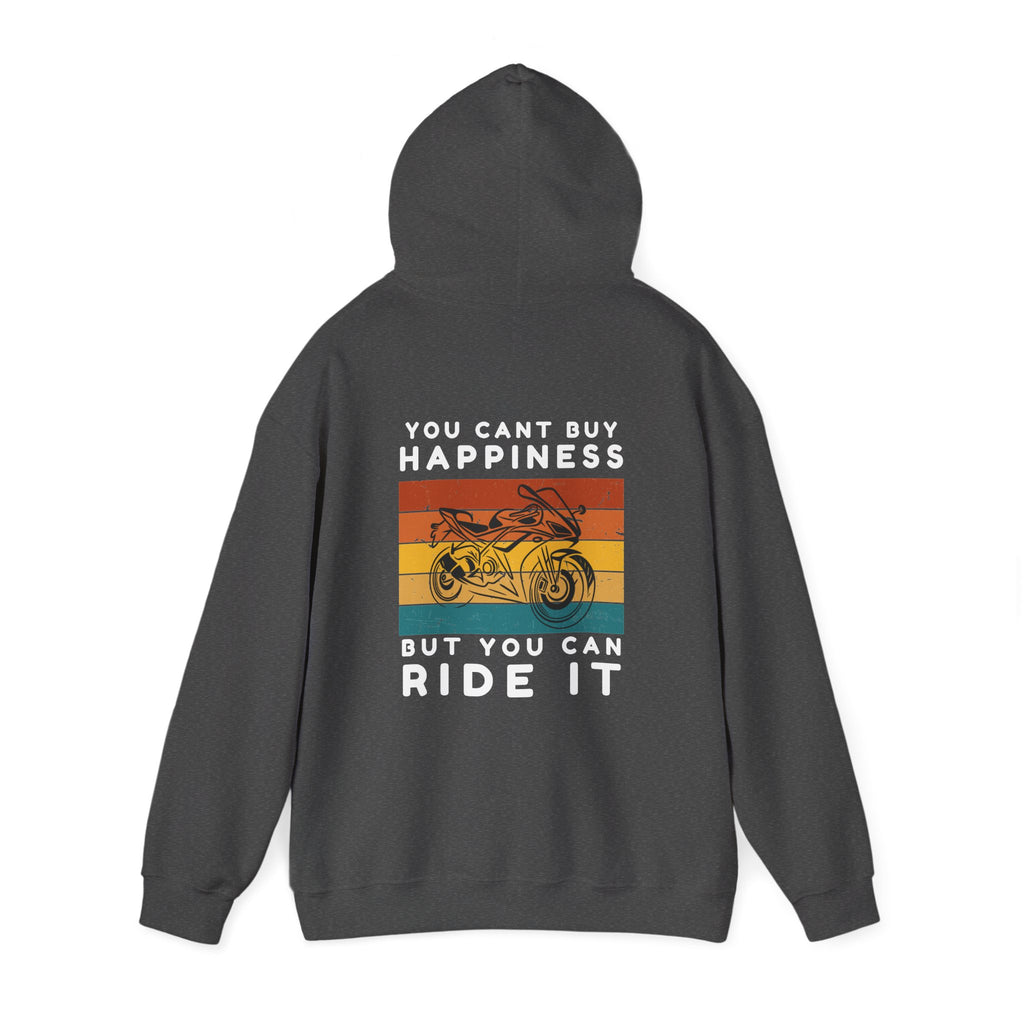 Unisex Heavy Blend™ Hooded Sweatshirt (You Cant Buy Happiness, Buy You Can Ride It) Back