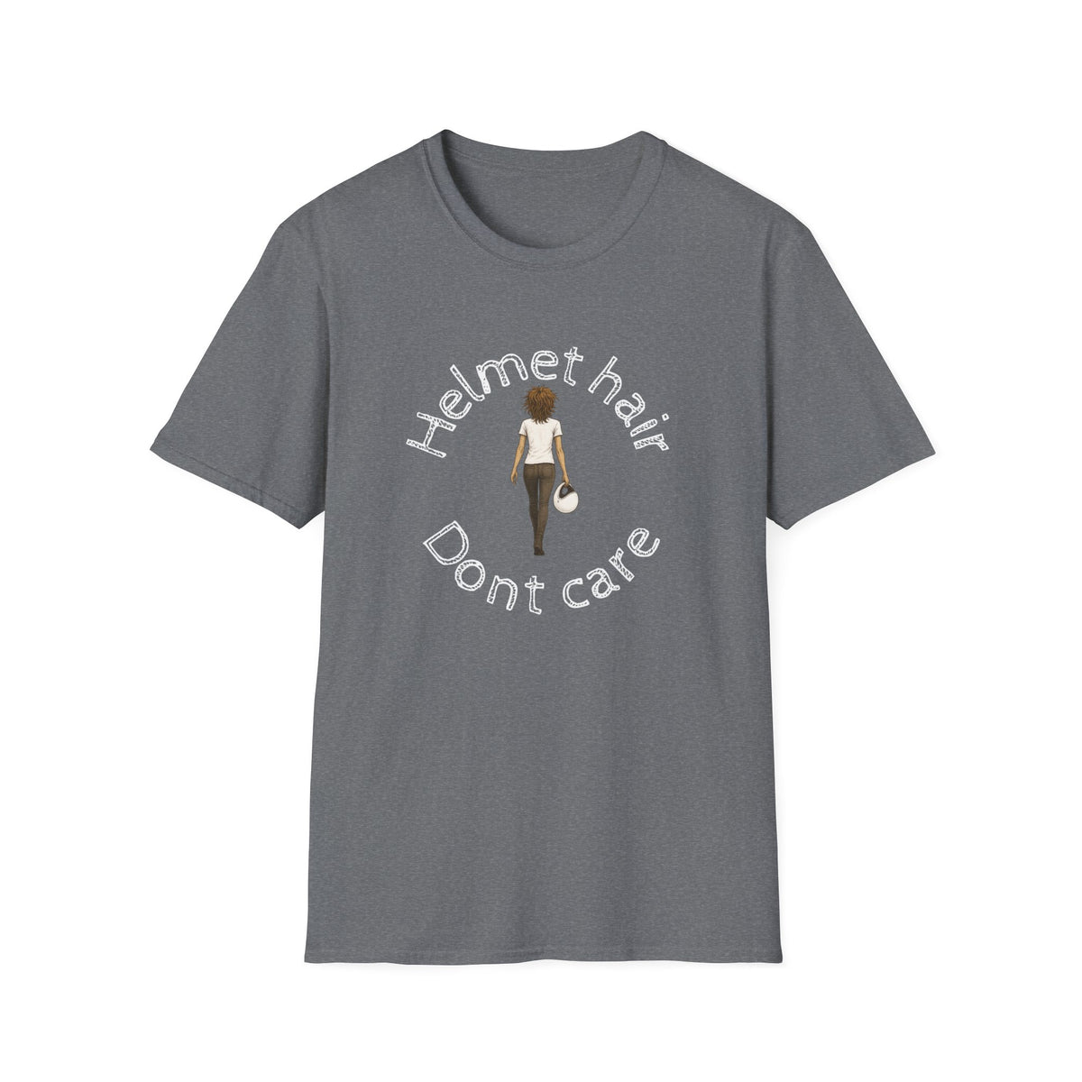 Motorbike T-shirt with 'Helmet hair, Dont care'