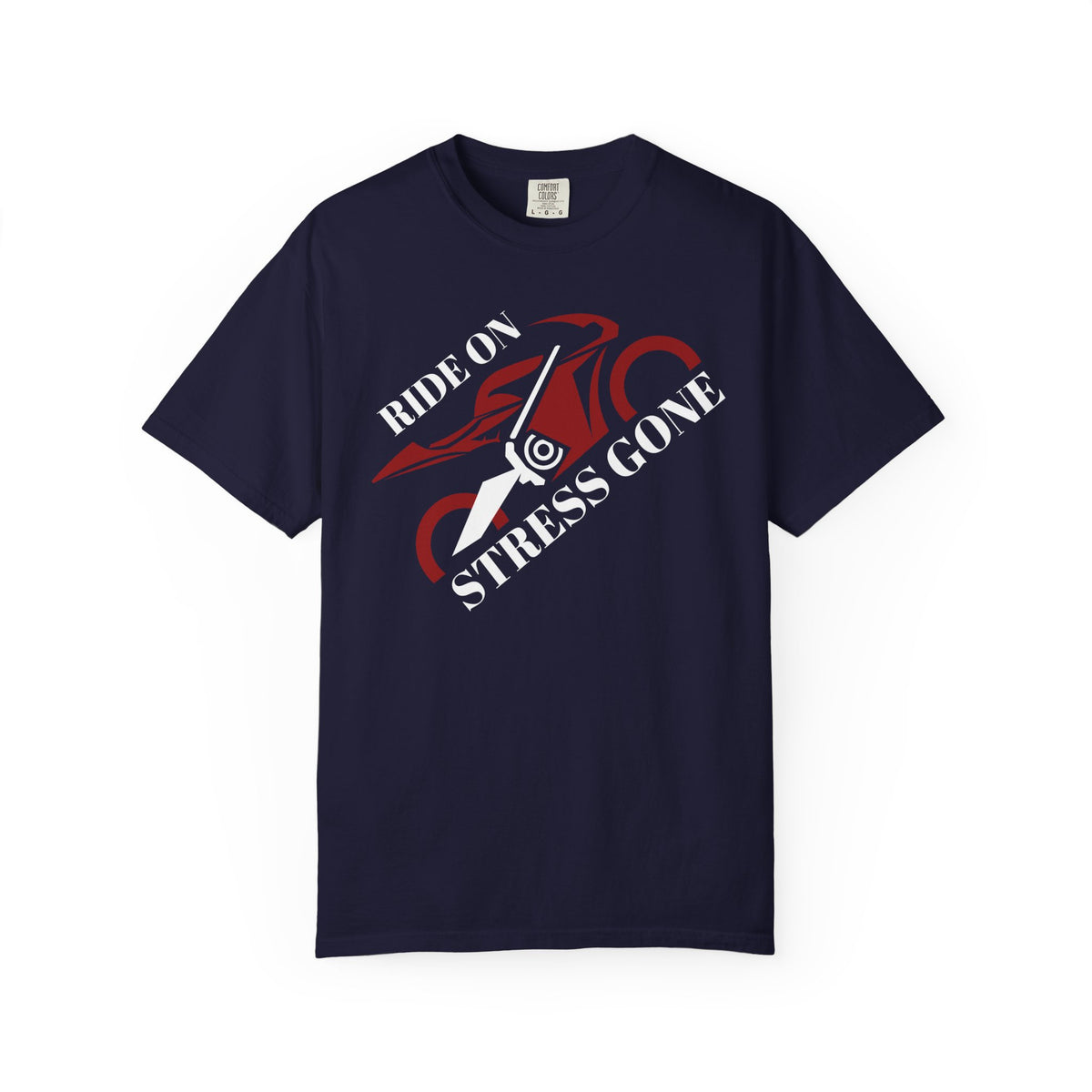 Non UK Sales Motorbike t-shirt  (Ride on, Stress gone)  R/BA