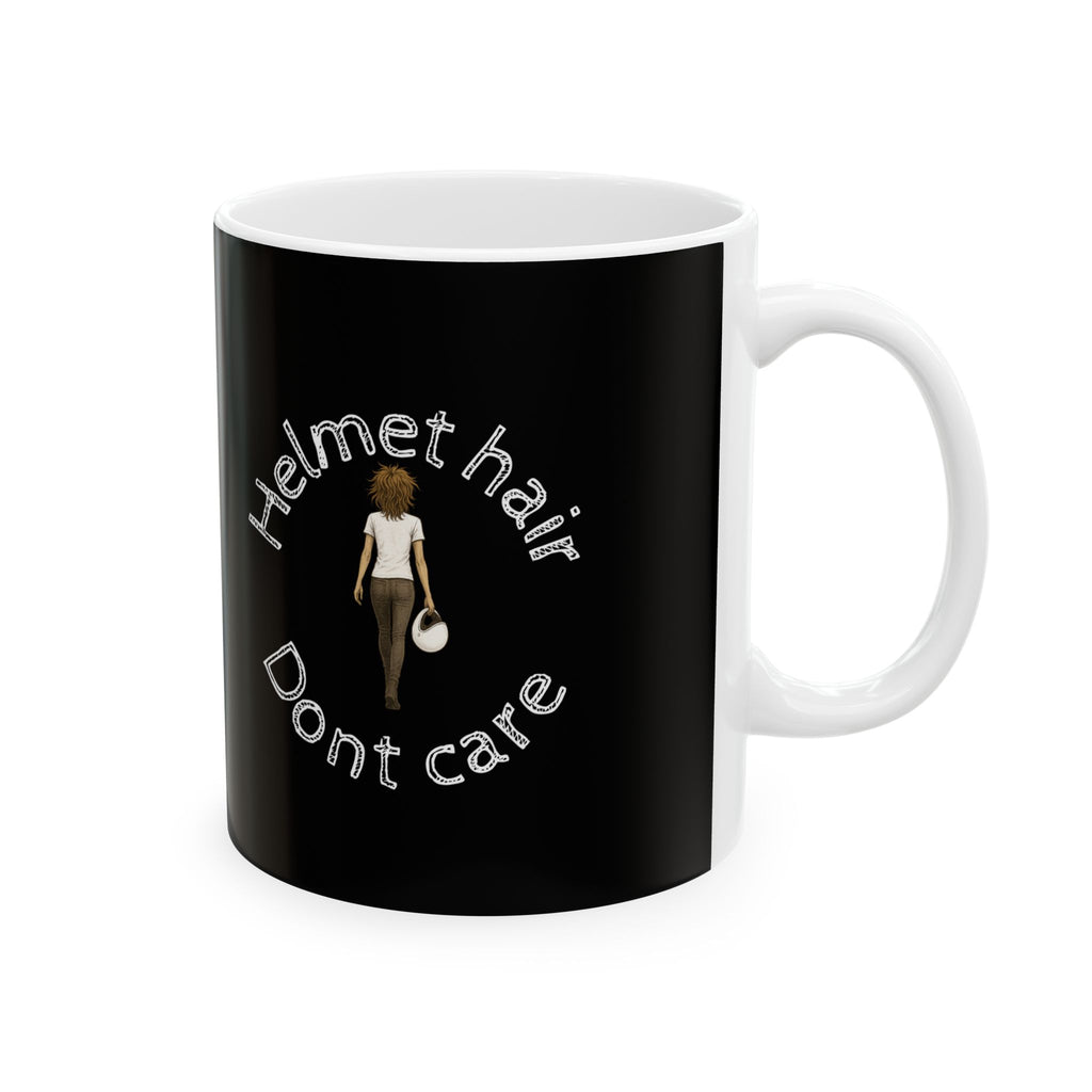 Non UK Sales 11oz And 15oz White Mug With (Helmet hair, Dont care) W/B
