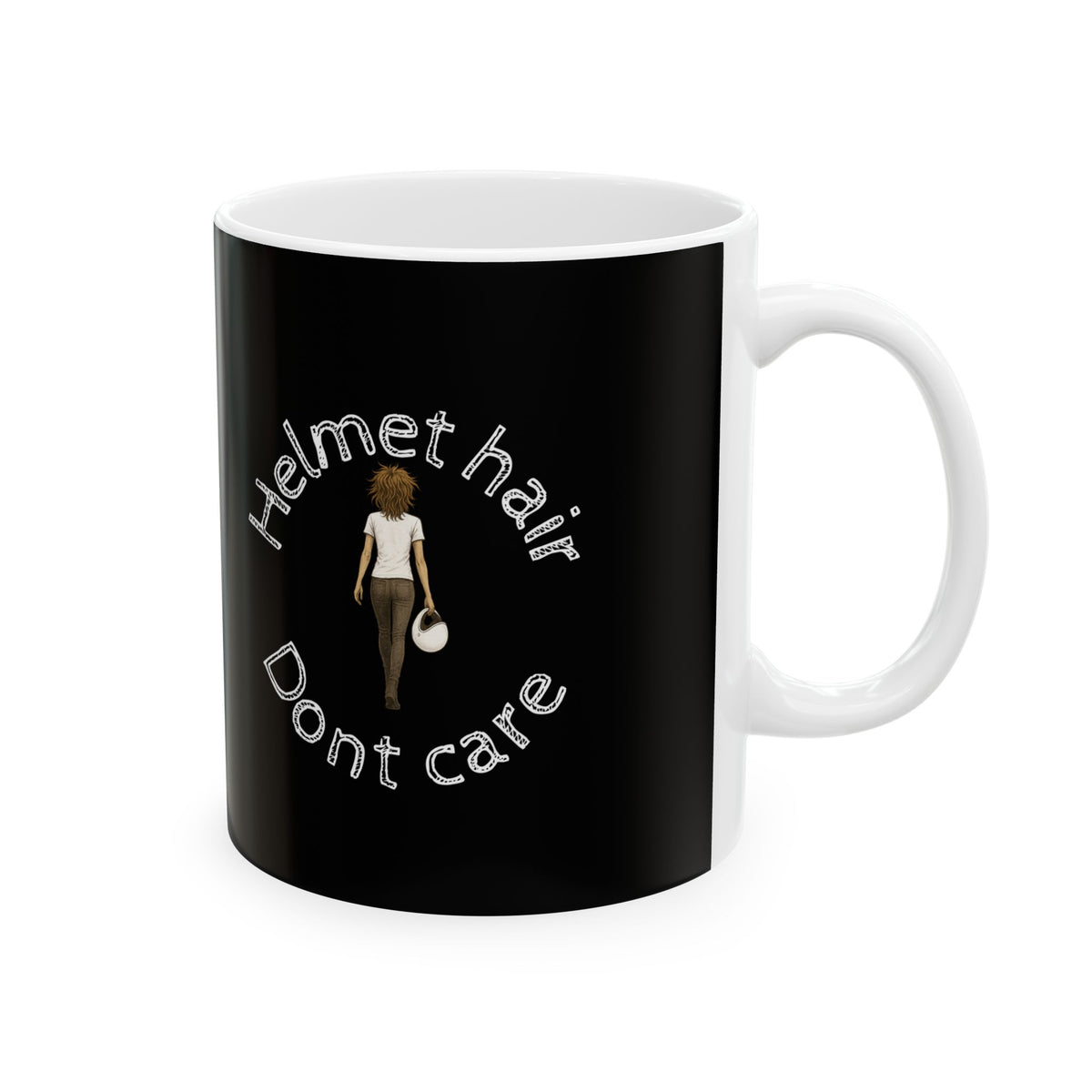 Non UK Sales 11oz And 15oz White Mug With (Helmet hair, Dont care) W/B