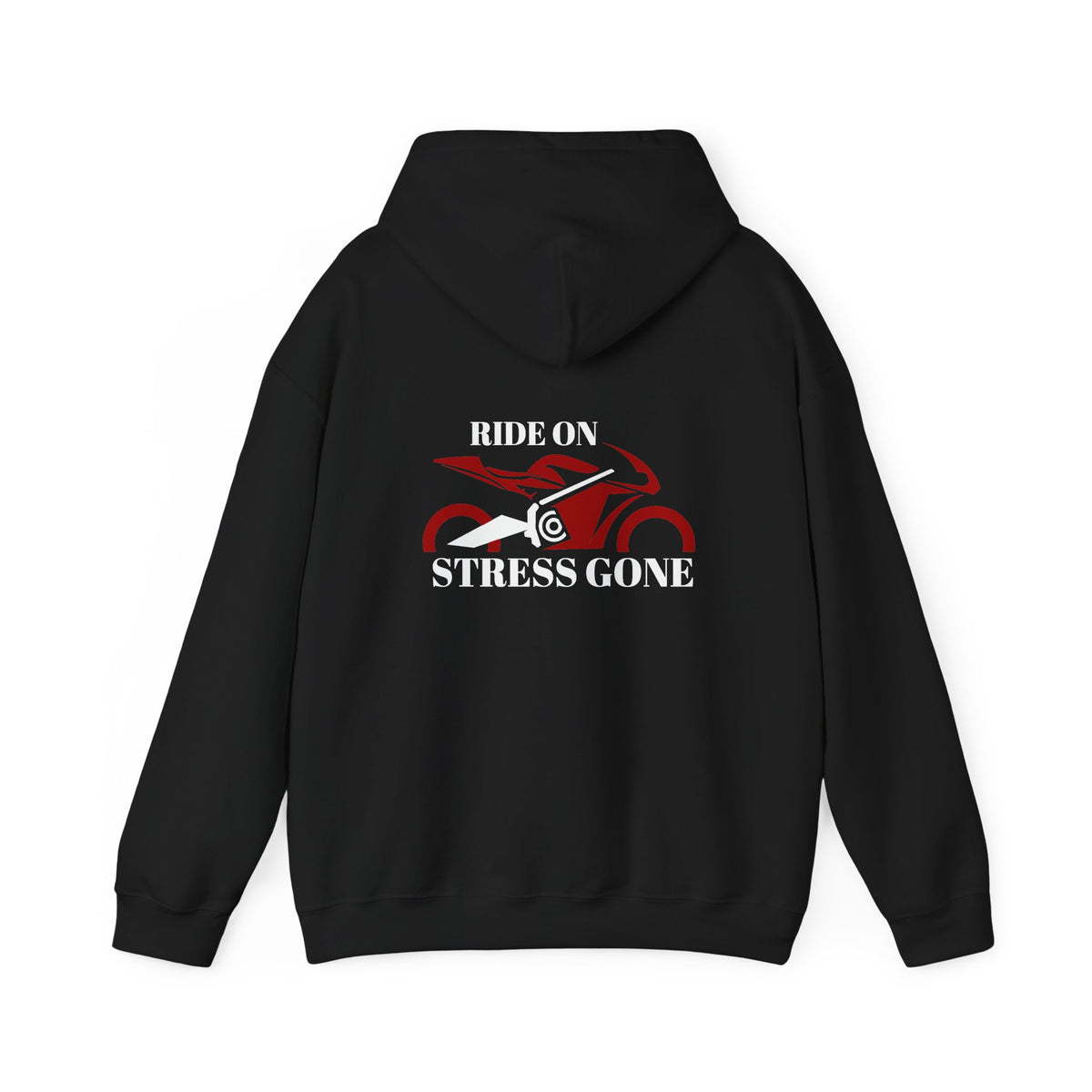 Non UK Sales Hooded Sweatshirt (Ride on, Stress gone) W/B