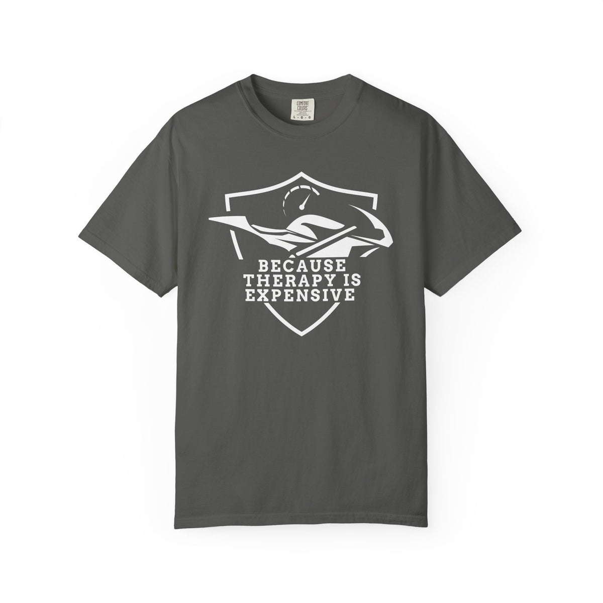 Non UK Sales Motorbike t-shirt  (Because Therapy is expensive) W/B