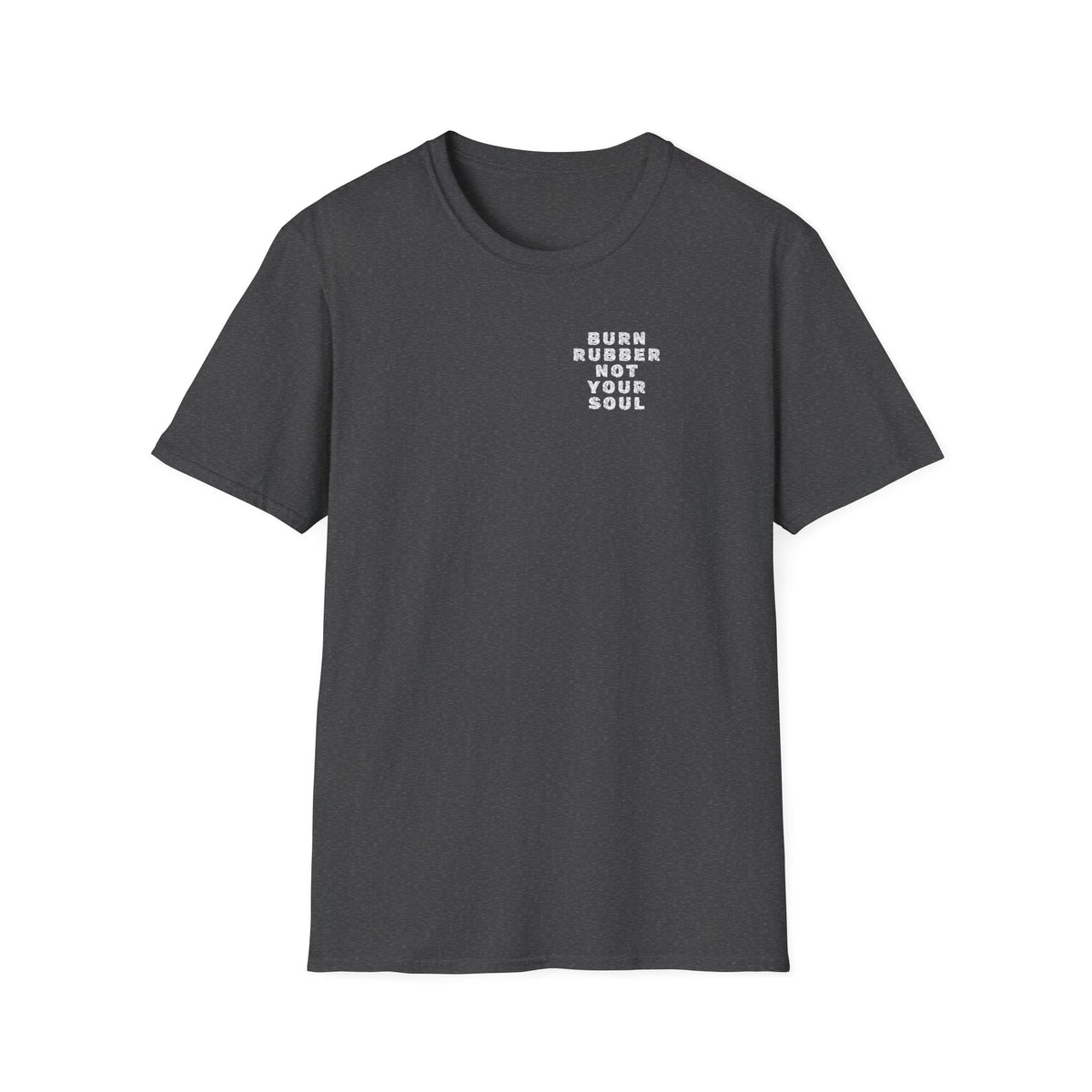 Motorbike T-shirt with 'Burn Rubber, Not your Soul' (5) Small Logo