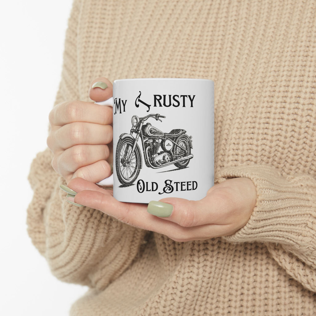 Non UK Sales 11oz And 15oz White Mug With (My Trusty Old Steed) B/W
