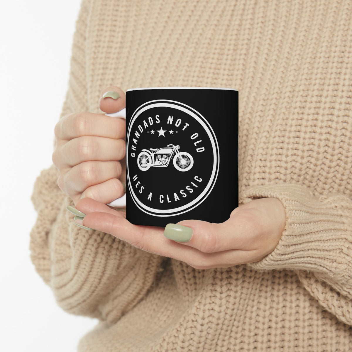 Non UK Sales 11oz And 15oz White Mug With (Grandads not old, Hes a classic) B/W