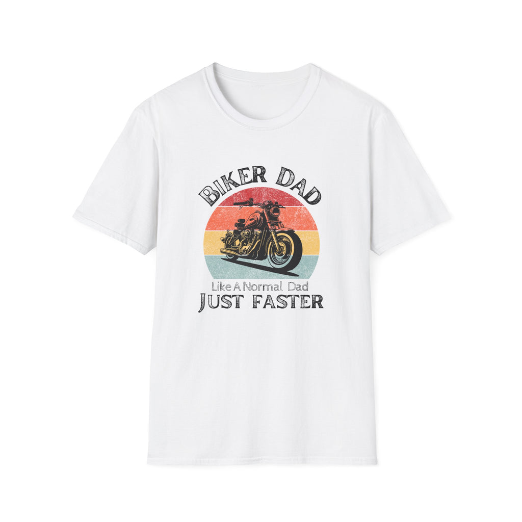 Motorbike T-shirt with 'Biker dad, Like a normal dad, Just faster'