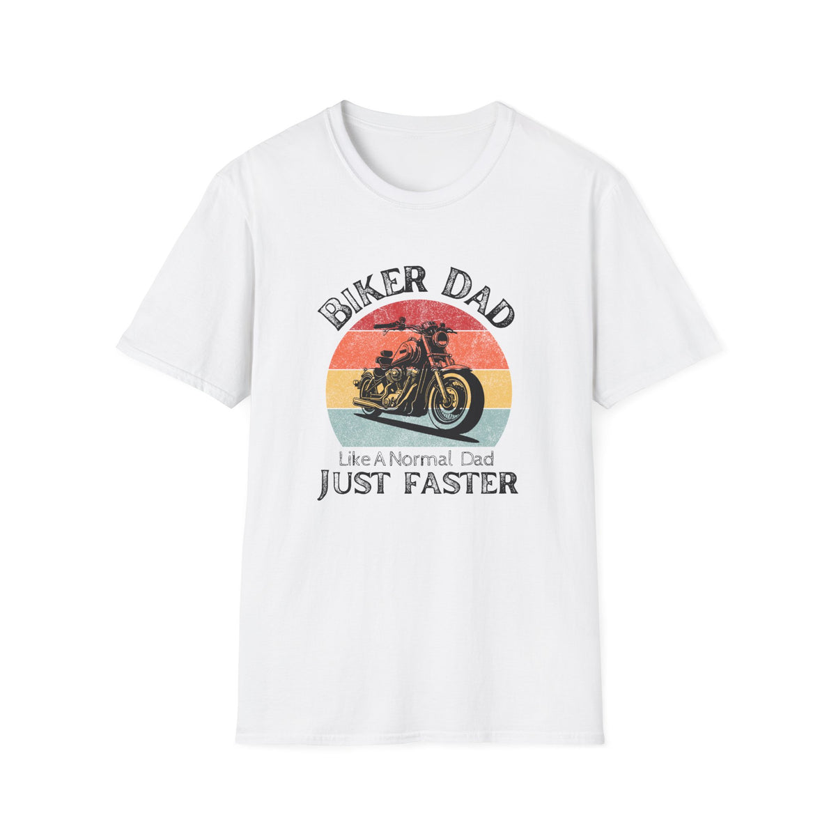 Motorbike T-shirt with 'Biker dad, Like a normal dad, Just faster'