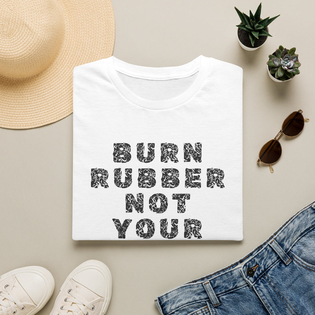 Motorbike T-shirt with 'Burn Rubber, Not your Soul' (2)