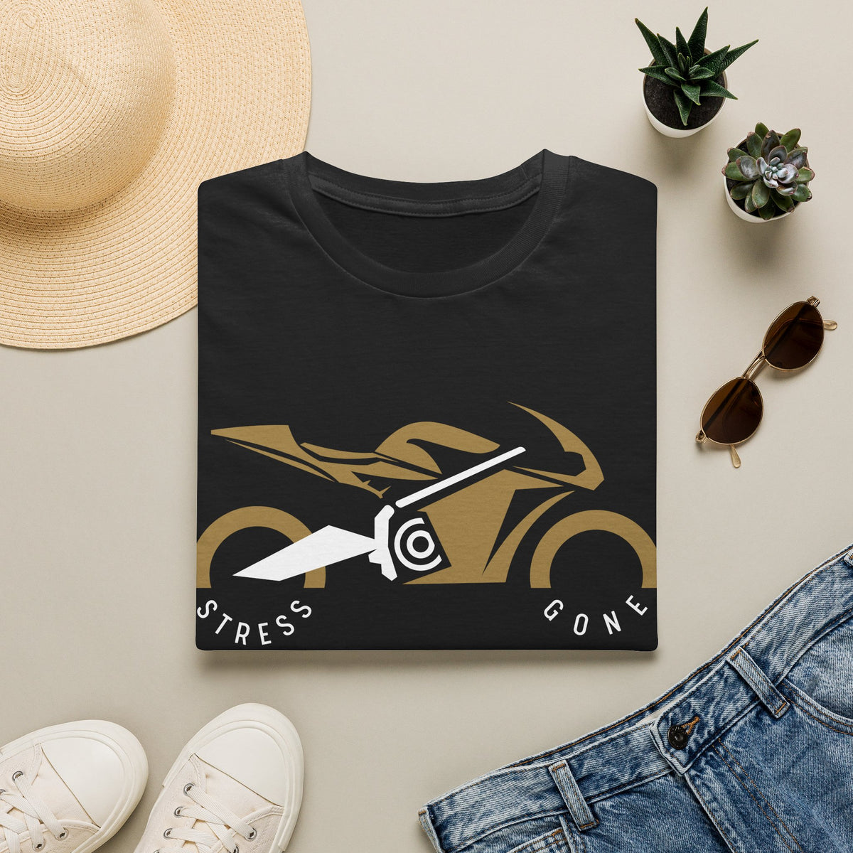 Motorbike T-shirt with 'Stress Gone'