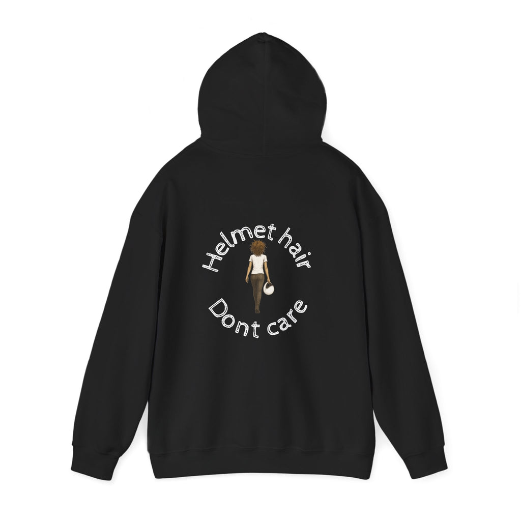 Unisex Heavy Blend™ Hooded Sweatshirt (Helmet Hair, Dont Care) Back