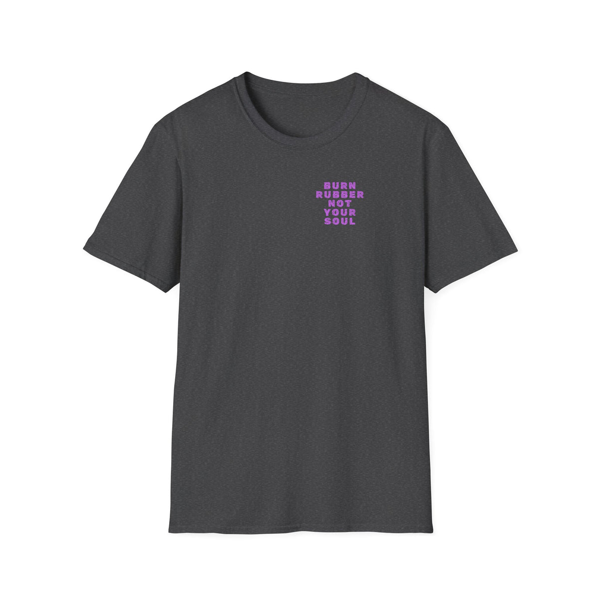 Motorbike T-shirt with 'Burn Rubber, Not your Soul' (3) Small Logo